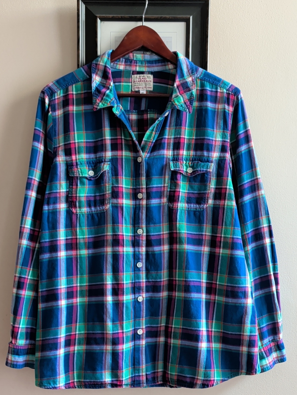 Old Navy Madras Plaid Button-Up Shirt - Blue Green Pink